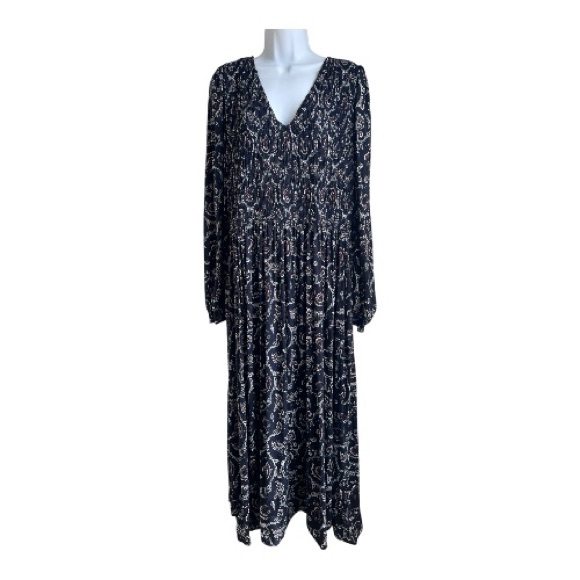 Madewell Navy Paisley V-Neck Long Sleeve Maxi Dress - Picture 3 of 9